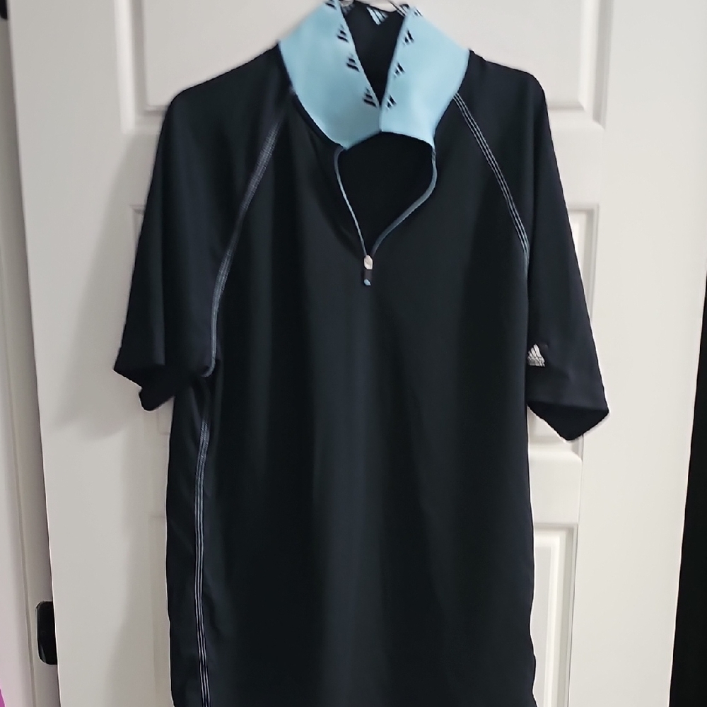 Adidas Black Shirt with Light Blue Collar